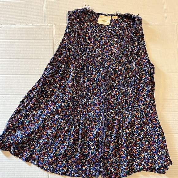 Anthropology Maeve-M-multicolored, V-neck, sleeveless, button down, top/blouse. - Picture 3 of 13